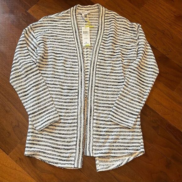 BCBG Generation women's open front cardigan sweater striped size small NWT black - Picture 1 of 6
